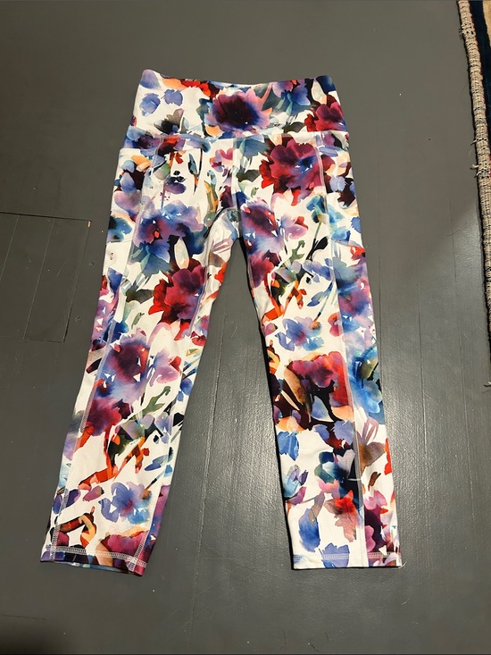 RBX Pants - RBX Floral Crop Leggings - White with Blue, Purple, Red